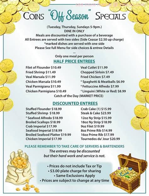 coins pub and restaurant menu